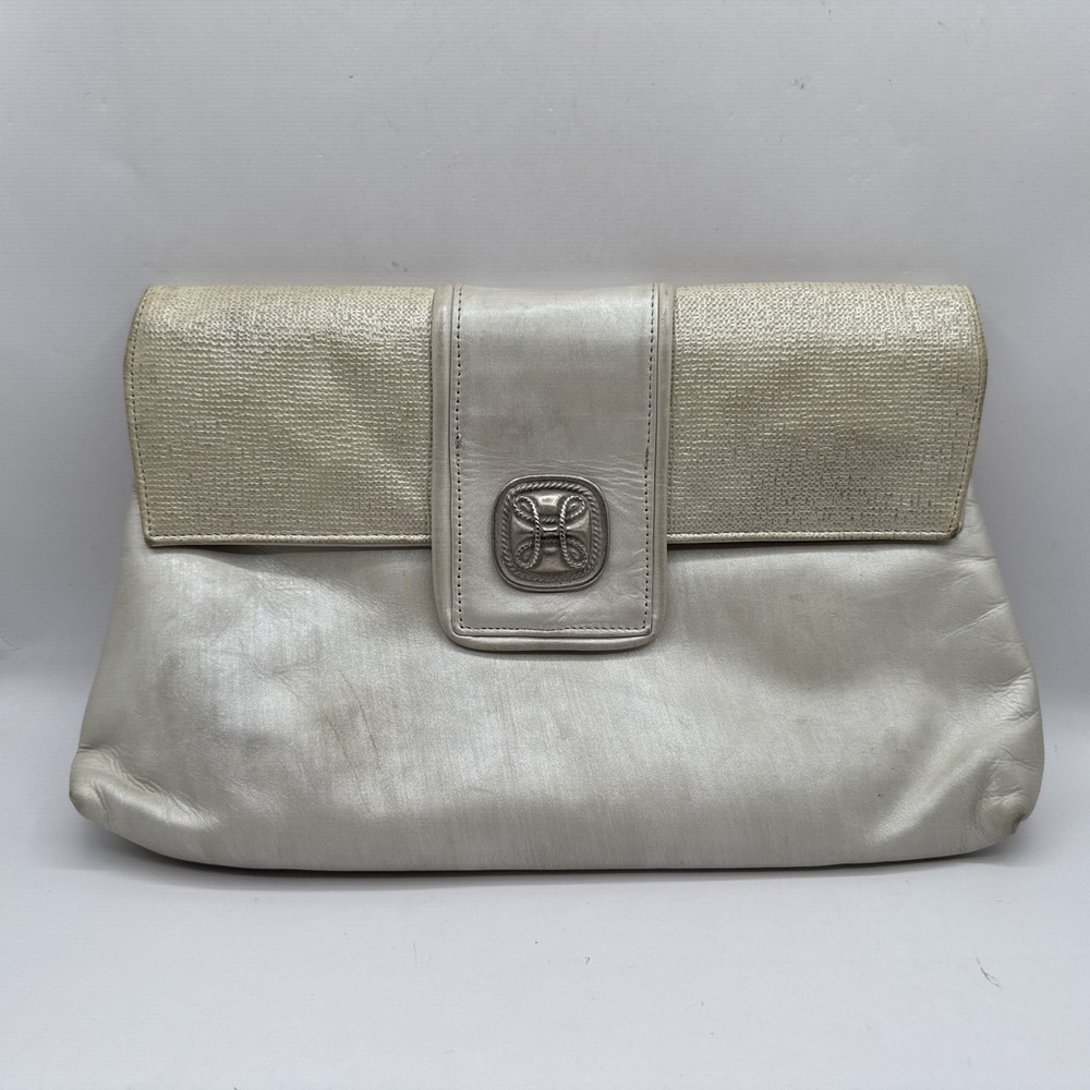 Vintage Jenny Tee Pearl White‎ Soft Leather Clutch Purse Strap Pretty Woman